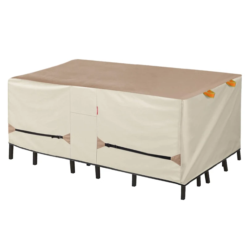 Porch Shield Patio Table Cover - Waterproof Outdoor Dining Table and Chairs Furniture Set Cover Rectangular - 84 x 56 inch, Light Tan & Khaki