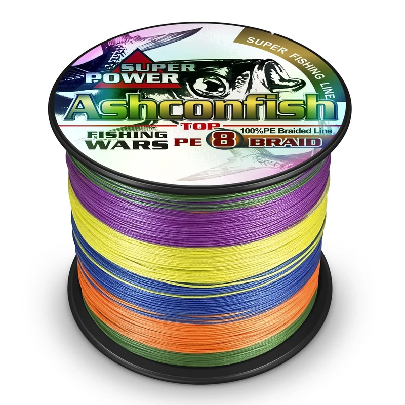 Ashconfish Braided Fishing Line- 8 Strands Super Strong PE Fishing Wire Heavy Tensile for Saltwater & Freshwater Fishing -Abrasion Resistant - Zero Stretch- 1000M/1093Yards 250LB Multi Color