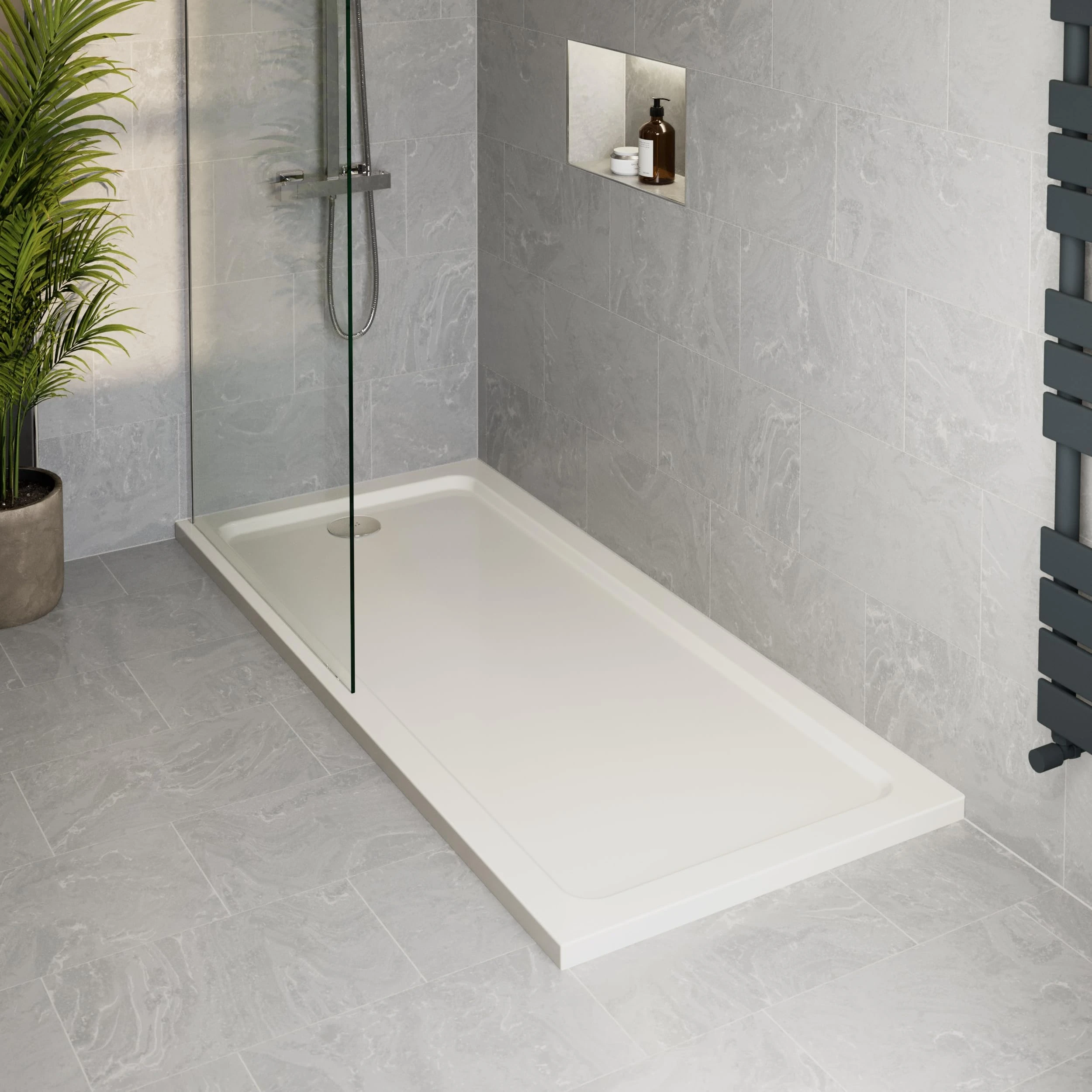 Podium® 1700 x 700 x 45mm White Bathroom Non Slip Tray for Enclosures Cubicles & Wet Room with Waste, Rectangular