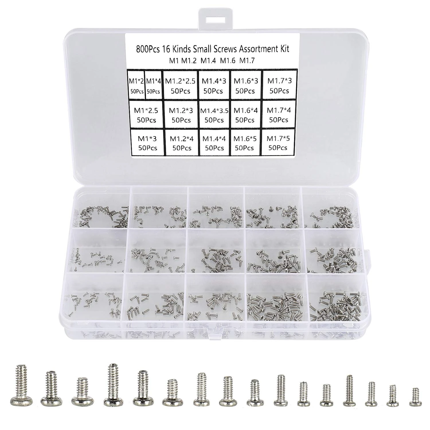 FandWay 800Pcs Very Small Screws Set,Tiny Micro Repair Screws Kit, Mini Pan Head Machine Screw M1 M1.2 M1.4 M1.6 M1.7 for Watch Spectacles Toy Laptop PC SSD Electronic Repair.