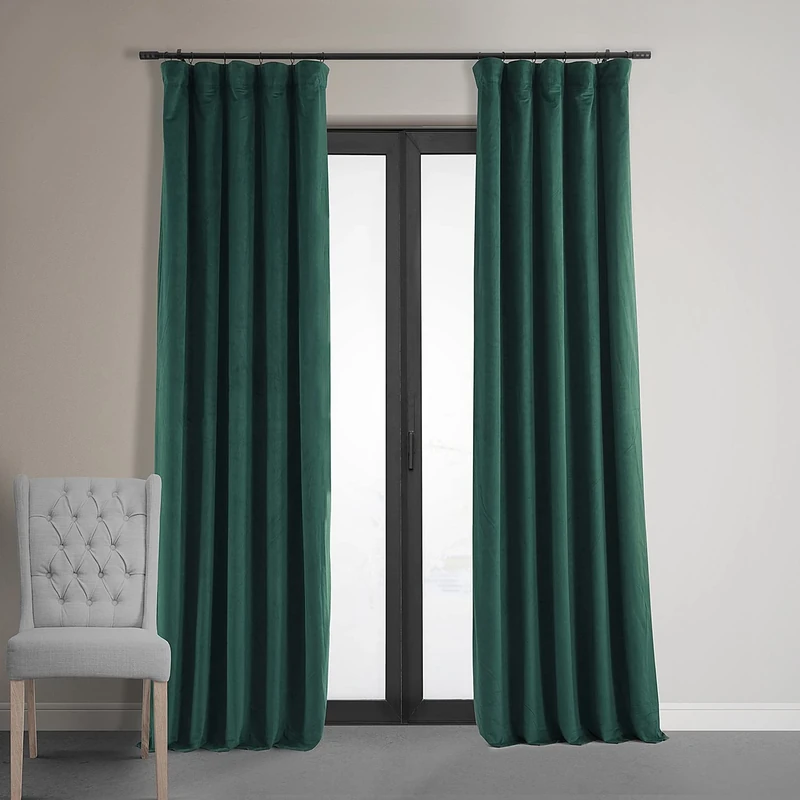 HPD Half Price Drapes Signature Velvet Thermal Blackout Curtains for Living Room 84 Inch Long (1 Panel) Rod Pocket Insulated Blackout Curtains for Bedroom Window Curtains, 50W x 84L, Blackforest Green