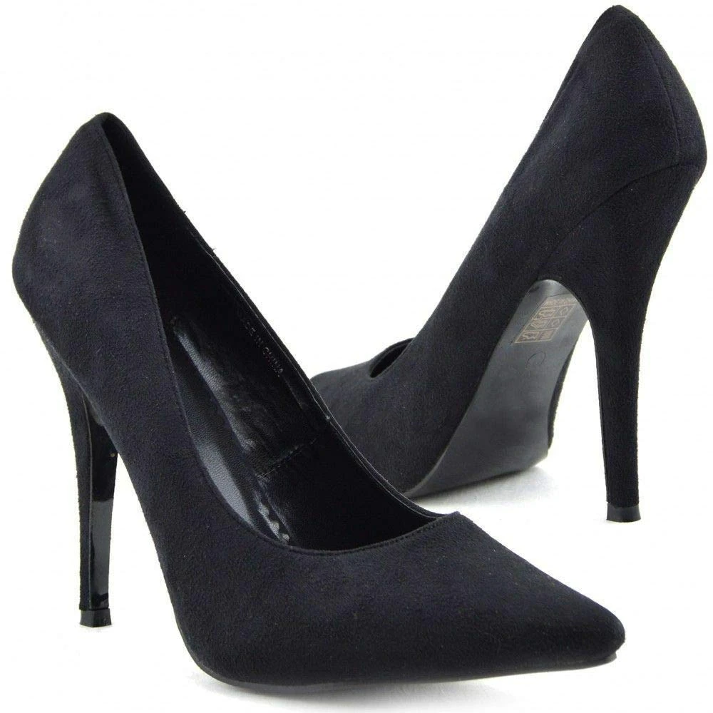 Women Stiletto High Heel Pointed Pumps Ladies Party Clubbing Work Court Shoes Size 3-12 (6 UK, Black Suede)