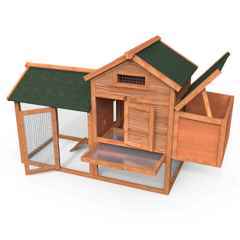 VOUNOT® Wooden Chicken Coop for Outdoors, Large Rabbit Hutch, Capacity 2 Hens, 152 x 62 x 92 cm