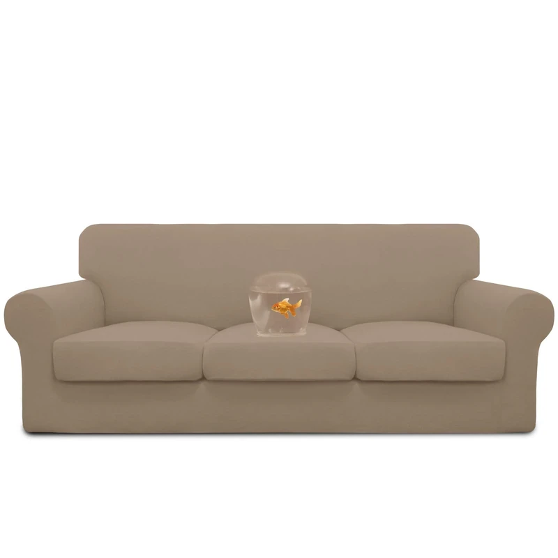 Easy-Going 100% Dual Waterproof Stretch Soft Couch Cover for Dogs, Sofa Slipcover for 3 Separate Cushion Couch Leakproof Furniture Protector for Kids, Pets Camel