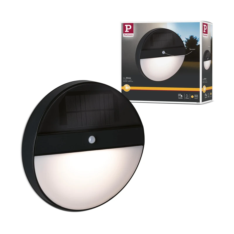 Paulmann 94264 LED Solar Outdoor Wall luminaire Elois Round incl. 1x1 watt IP44 Outdoors Anthracite Solar Plastic Solar lamp 3000 K