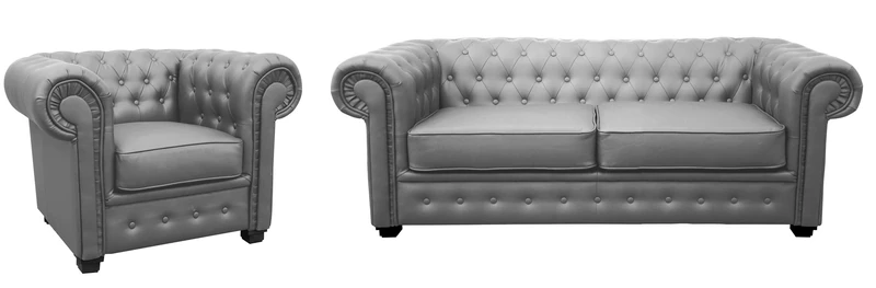 Sofas and More Chesterfield Style Venus Sofa 3 Seater 2 Seater Armchair Grey Faux Leather (2+1 Seater)