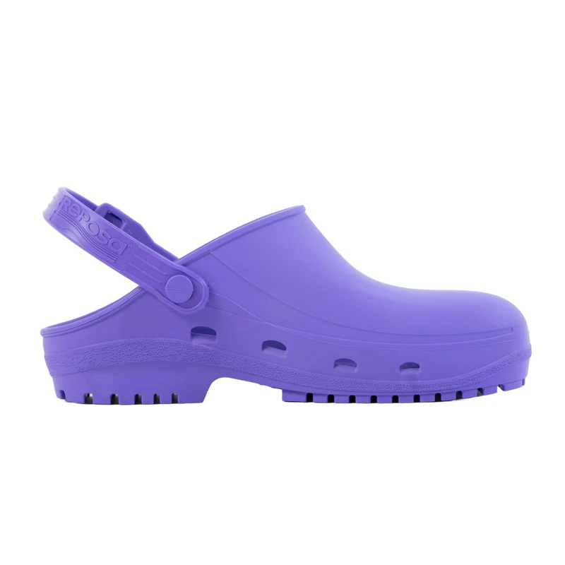 REPOSA MAX Clogs, Sanitary Clogs, Antistatic Natural Polymer, hi-tech thermoplastic Compound SEBS, Latex , Comfortable, Light, Closed Upper, Side Holes, Anatomic SRC Sole Purple
