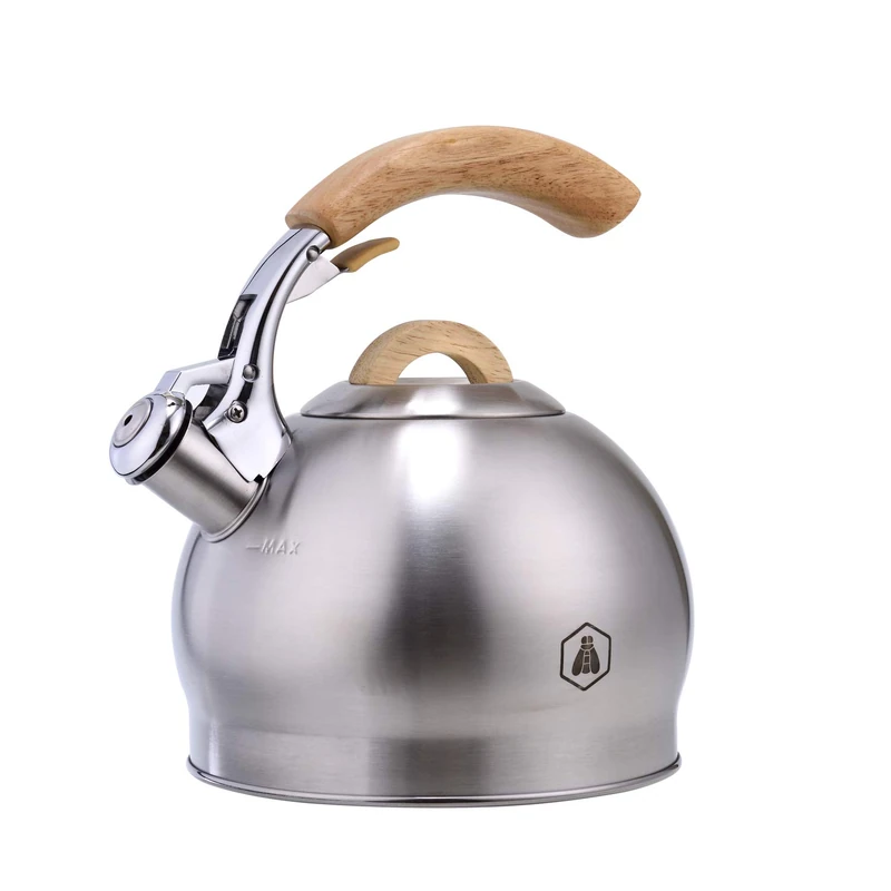 LAGUIOLE - Whistling Kettle 3 L - Wooden Handle - Suitable for All Types of Plates - Stainless Steel - Grey
