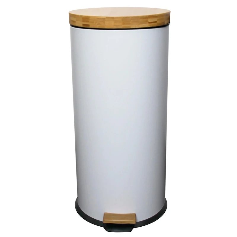 KITCHEN MOVE Poubelle de cuisine à pédale FOREST 30L Mat blanc En acier inoxydable et bois avec seau