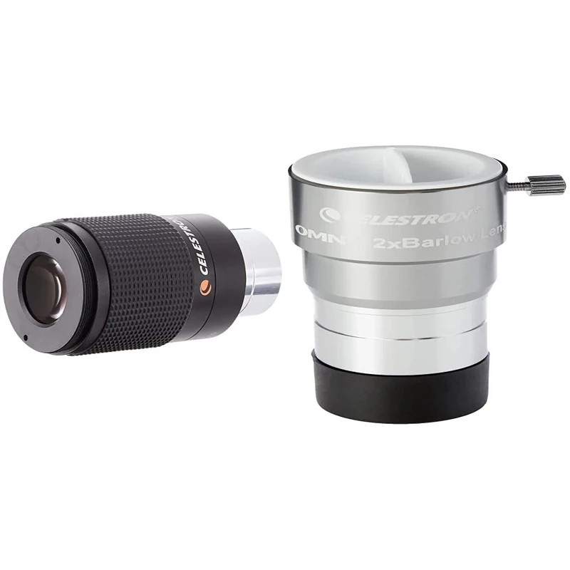 Celestron 93230 1.25 inch / 8-24mm Zoom Eyepiece, Black/Silver & 93326 2 x 1.25 Inch Omni Barlow Lens