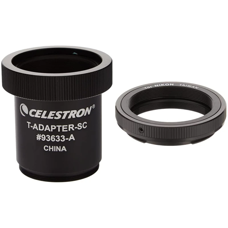 Celestron 93633-A SLR or DSLR T-Adapter (C5, 6, 8, 9.25, 11, 14), Black & 93402 T-Ring Adapter for Nikon Digital Cameras, Black