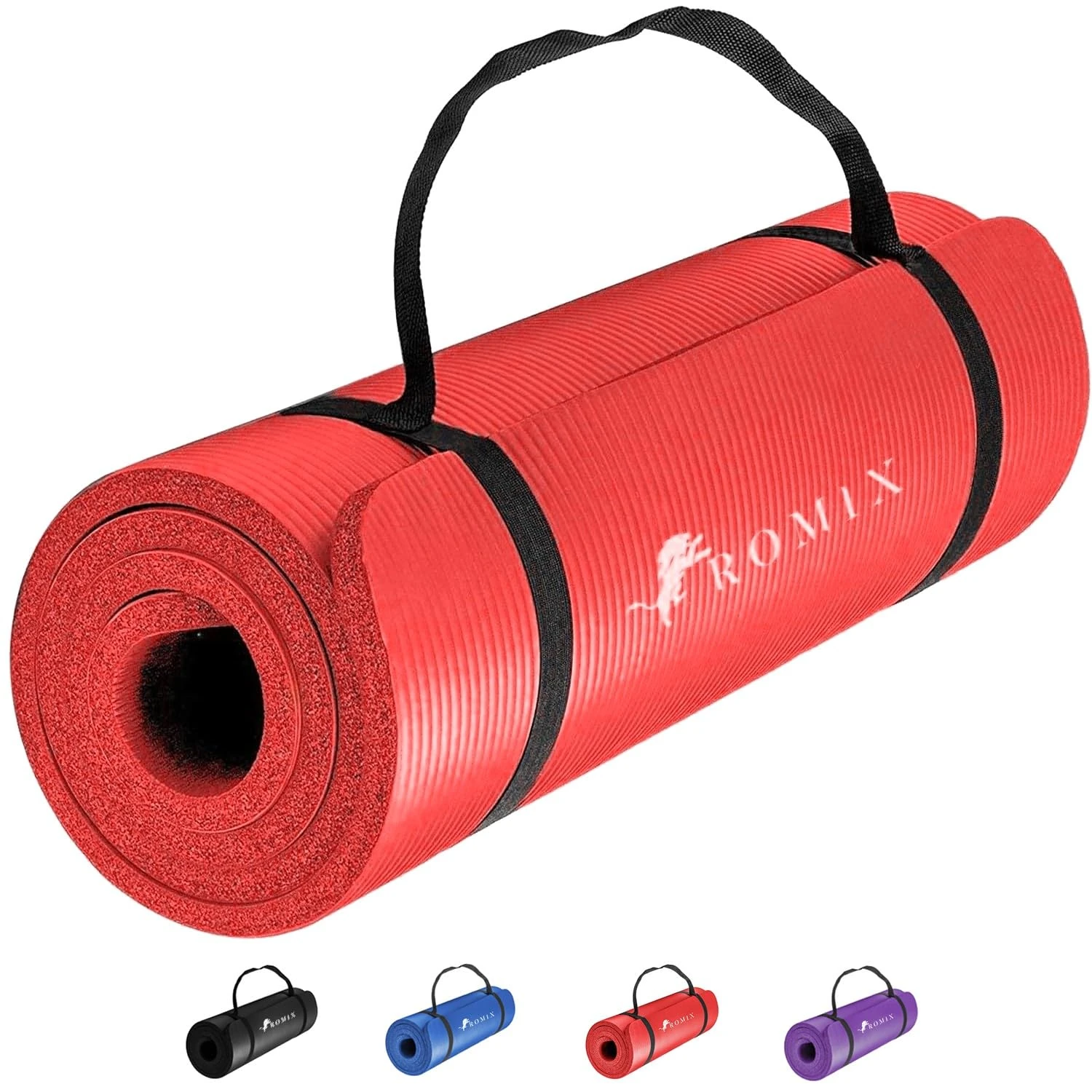 ROMIX Yoga Mat Thick 10 MM Foam Exercise Mat, 180x60x1cm Non Slip Gym Mats With Carry Bag and Strap, Lightweight NBR Workout Yoga Mats for Women Men Pilates Gymnastics Meditation Home Outdoor