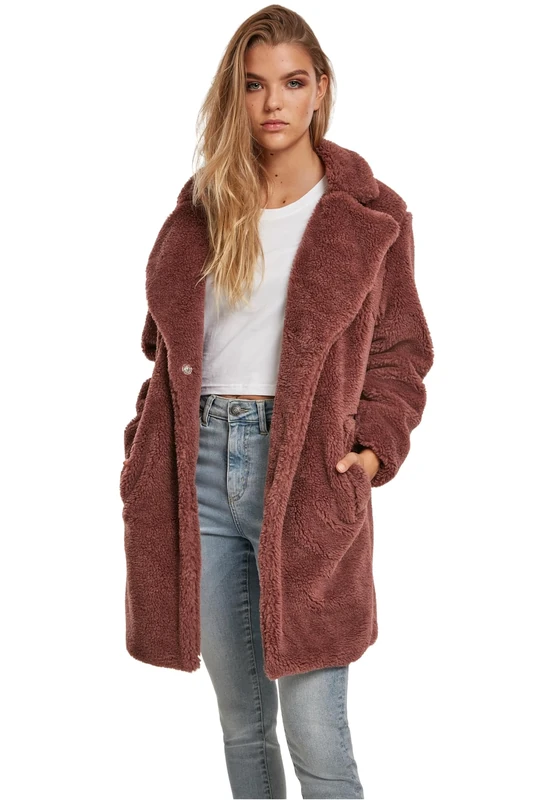 Urban Classics Women's Ladies Oversized Sherpa Coat Coat Not Applicable, Pink (Dark Rose 01472), X-Small