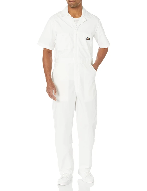 Dickies Men's Short-Sleeve Coverall Work Overalls, White, L