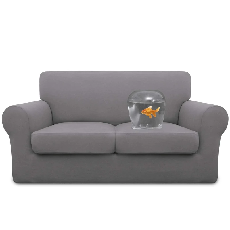 Easy-Going 100% Dual Waterproof 3 Pieces Loveseat Cover Stretch Soft Couch Cover for Dogs, Sofa Slipcover for 2 Separate Cushion Couch Leakproof Furniture Protector for Kids, Pets Light Gray