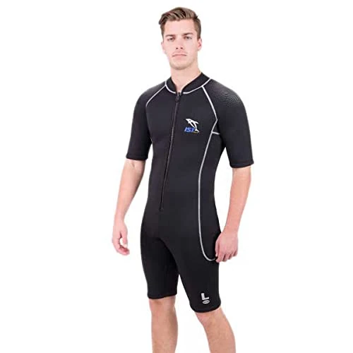 Ist/Dolphin Men's Sky/Shorty Diving Suit, Black/Silver, M, Black/Silver, M