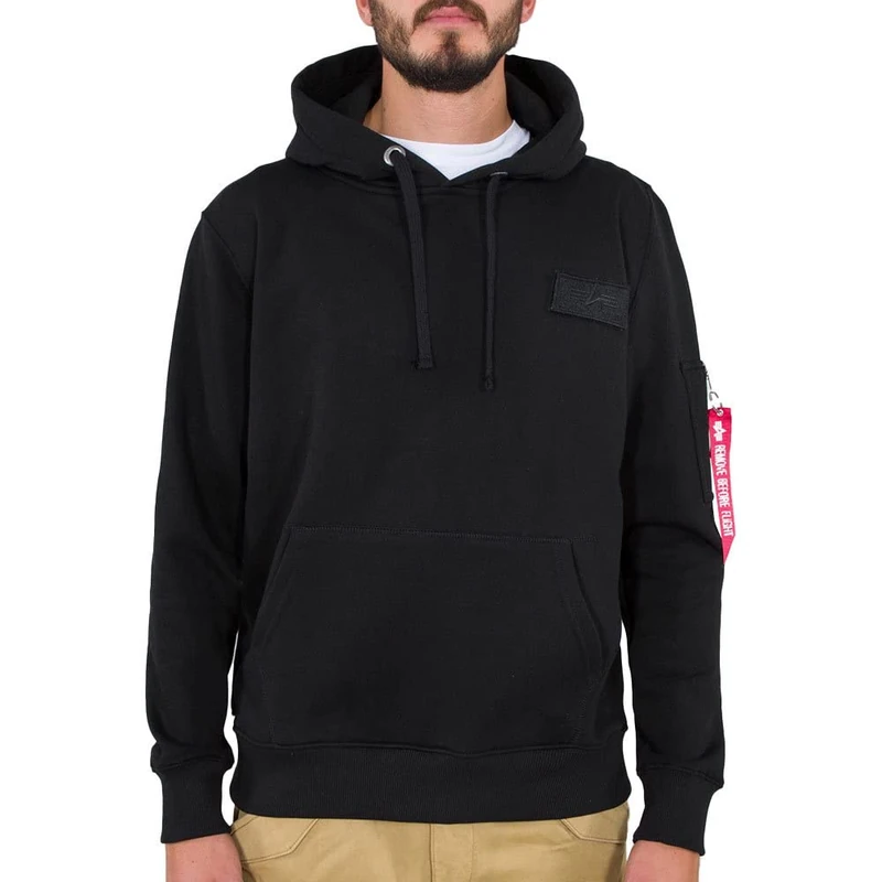 Alpha Industries Red Stripe Hoody Hooded Sweat for Men Black/White