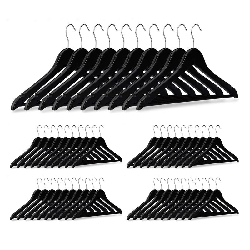Relaxdays Wooden Clothes Hanger Set of 50, Pants Rail, Skirts, Dresses, Jackets, 360° Swivel Hook, Black - Image 1