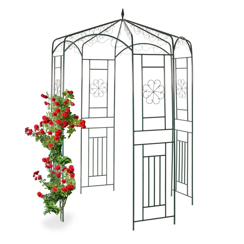Relaxdays Metal Rose Pavilion, Growth Support, Garden Trellis, HWD 250x160x160cm, Green