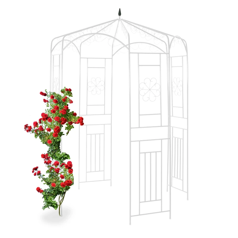 Relaxdays Metal Rose Pavilion, Growth Support, Garden Trellis, HWD 250x160x160cm, White