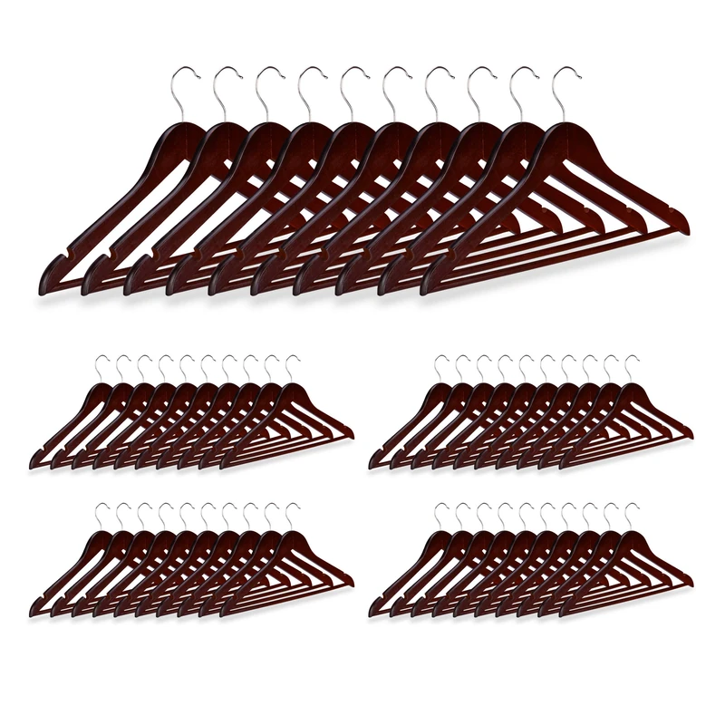 Relaxdays Wooden Clothes Hanger Set of 50, Pants Rail, Skirts, Dresses, Jackets, 360° Swivel Hook, Brown