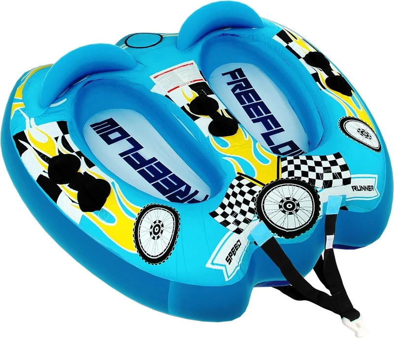 SereneLife Water Sports Inflatable Towing Hose Booster Tube, Water Towing Raft, Inflatable Towboats/Hoses/Towable with Double Seats, PVC Bubble, Foam Padding, Nylon Handles, blue