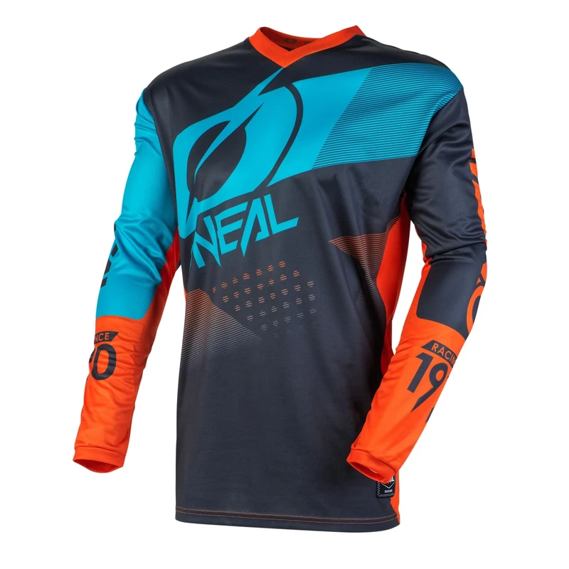 O'NEAL | Motorcycle-Jersey | Enduro Motocross | Fit for Maximum Freedom of Movement, Padded Elbow Protection, Breathable Material | Jersey Element Factor | Adult | Blue Grey Orange | Size L
