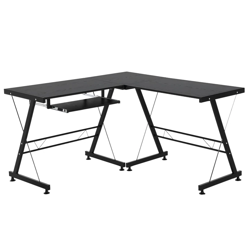 HOMCOM L Shaped Gaming Desk, Corner Computer Desk with Keyboard Tray, Work Table for Home Office, Study Workstation, 130 x 130 x 73.5cm, Black