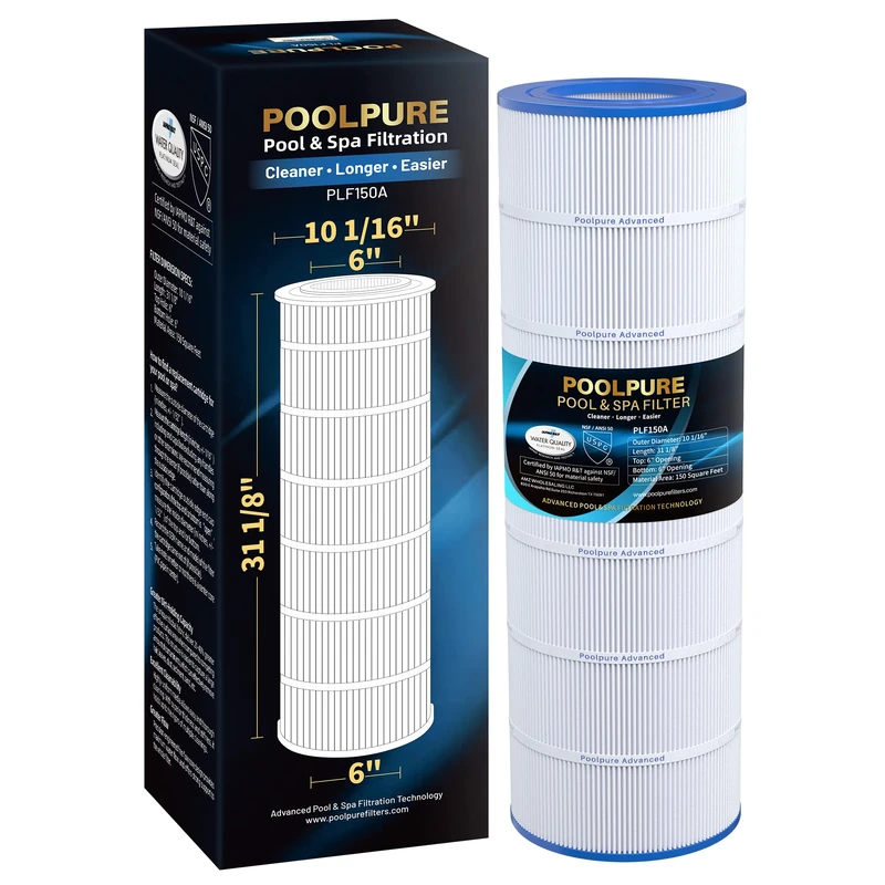 POOLPURE PLF150A Pool Filter Replaces Pentair CC150, CCRP150, PAP150, Ultral-C4, PP-C4, PP-C4-M, Unicel C-9415, R173216, 59054300, Filbur FC-0687, 160317, 160355, 160352, L x OD: 31 1/8" x10 1/16"