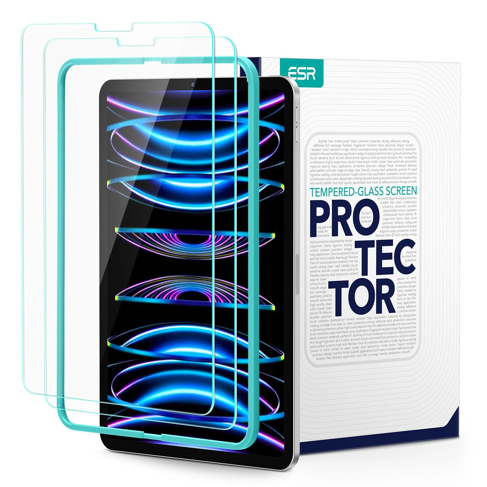 ESR Screen Protector Compatible with iPad Pro 11 Inch (2022/2021/2020/2018) and iPad Air 5/4 (2022/2020, 10.9 Inch), Tempered-Glass Film with Alignment Frame, Scratch Resistant, HD Clarity, 2 Pack