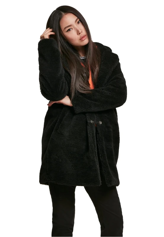 Urban Classics Women's Ladies Oversized Sherpa Coat Coat Not Applicable, Black (Black 00007), X-Small