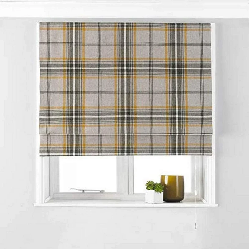 Riva Paoletti Aviemore Blackout Roman Blind - Ochre Yellow - Heritage Tartan Check - Faux Wool Effect - Ready Made (Fittings Included) - 100% Polyester - 91cm width x 137cm drop (36" x 54" inches)
