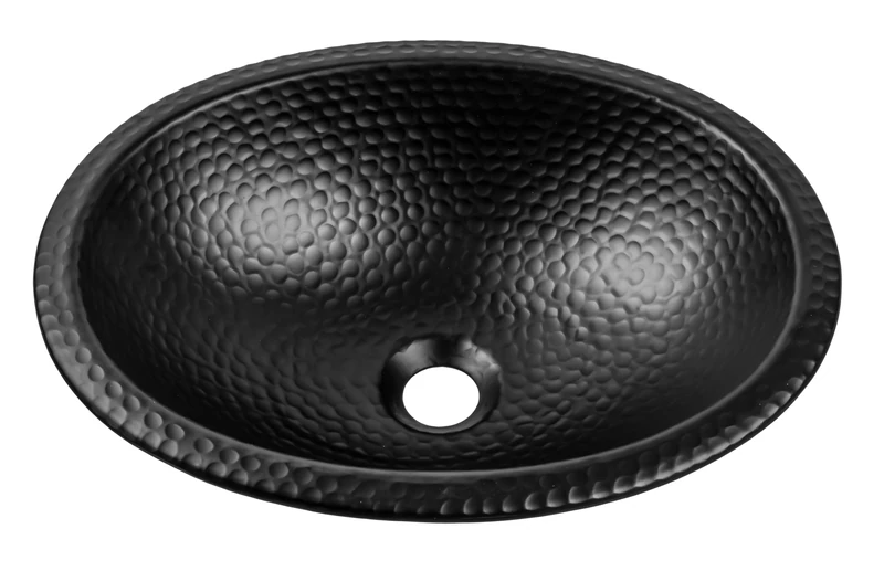 Monarch Abode 17" Hand Hammered Matt Black Oval Hanging Basin Sink 17" 19103