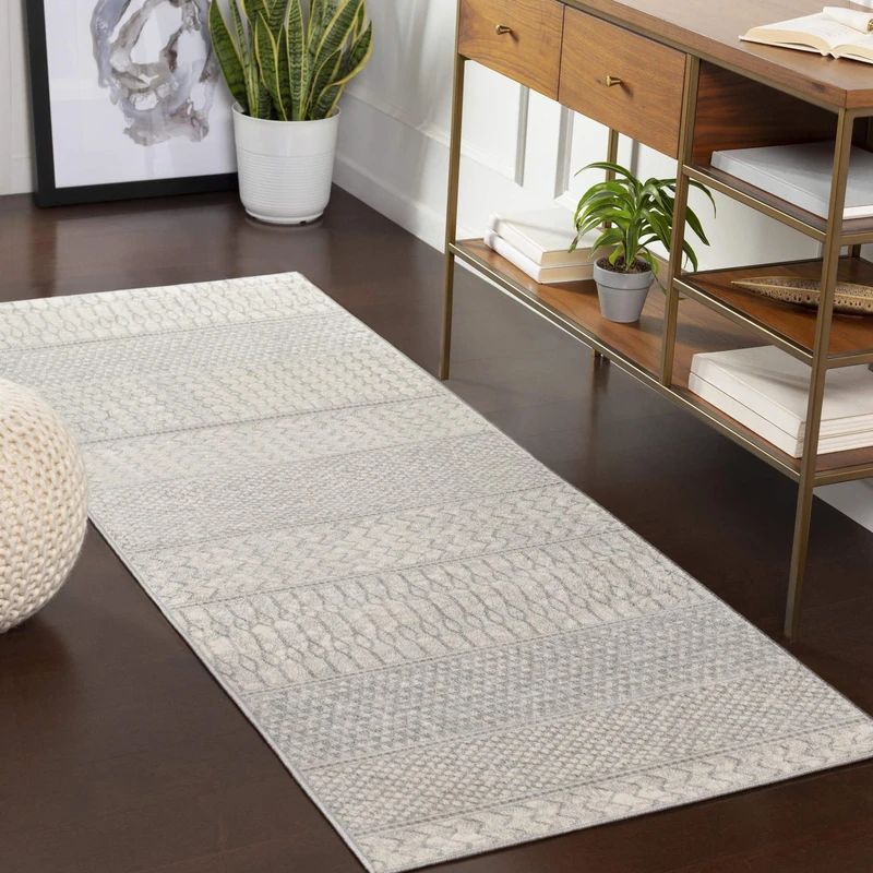 Livabliss Adele Buenos Aires Geometric Carpet Runner 80x220 cm, Scandi Neutral Boho Pattern for Hallway, Living Room & Kitchen, Easy Care Pile, Grey Ivory