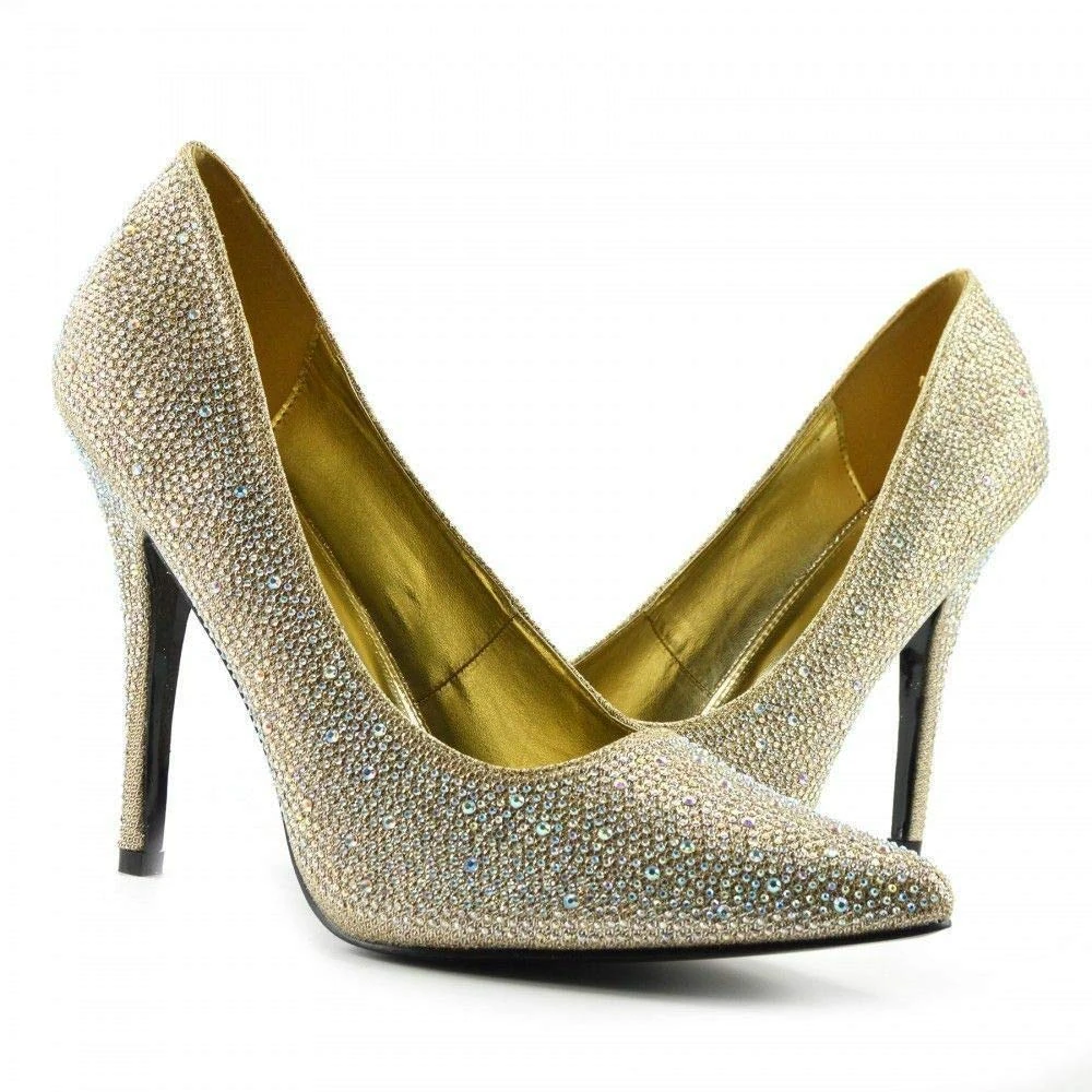 Women Stiletto High Heel Pointed Pumps Ladies Party Clubbing Work Court Shoes Size 3-12 (3 UK, Gold Glitter)