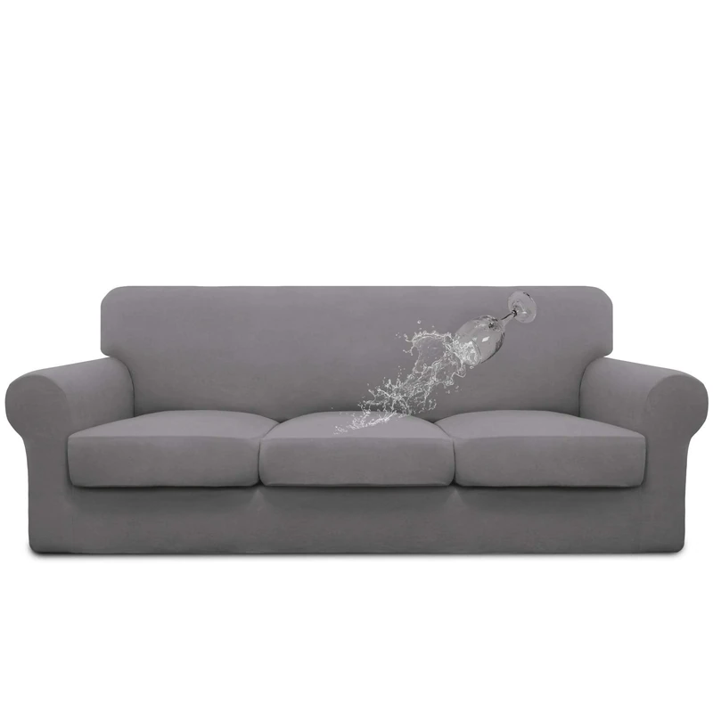 Easy-Going 100% Dual Waterproof Stretch Soft Couch Cover for Dogs, Sofa Slipcover for 3 Separate Cushion Couch Leakproof Furniture Protector for Kids, Pets Light Gray