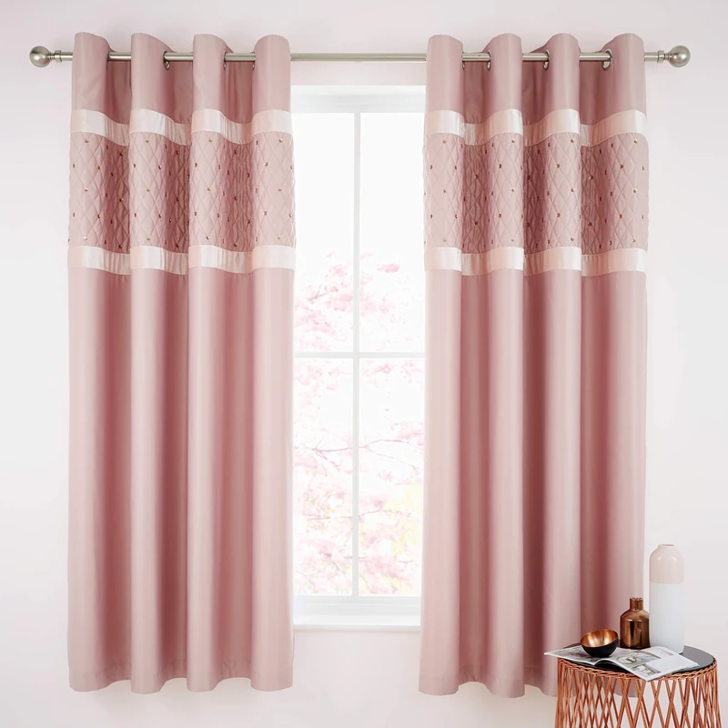 Catherine Lansfield Sequin Cluster Eyelet Curtains 66x90 inch Blush