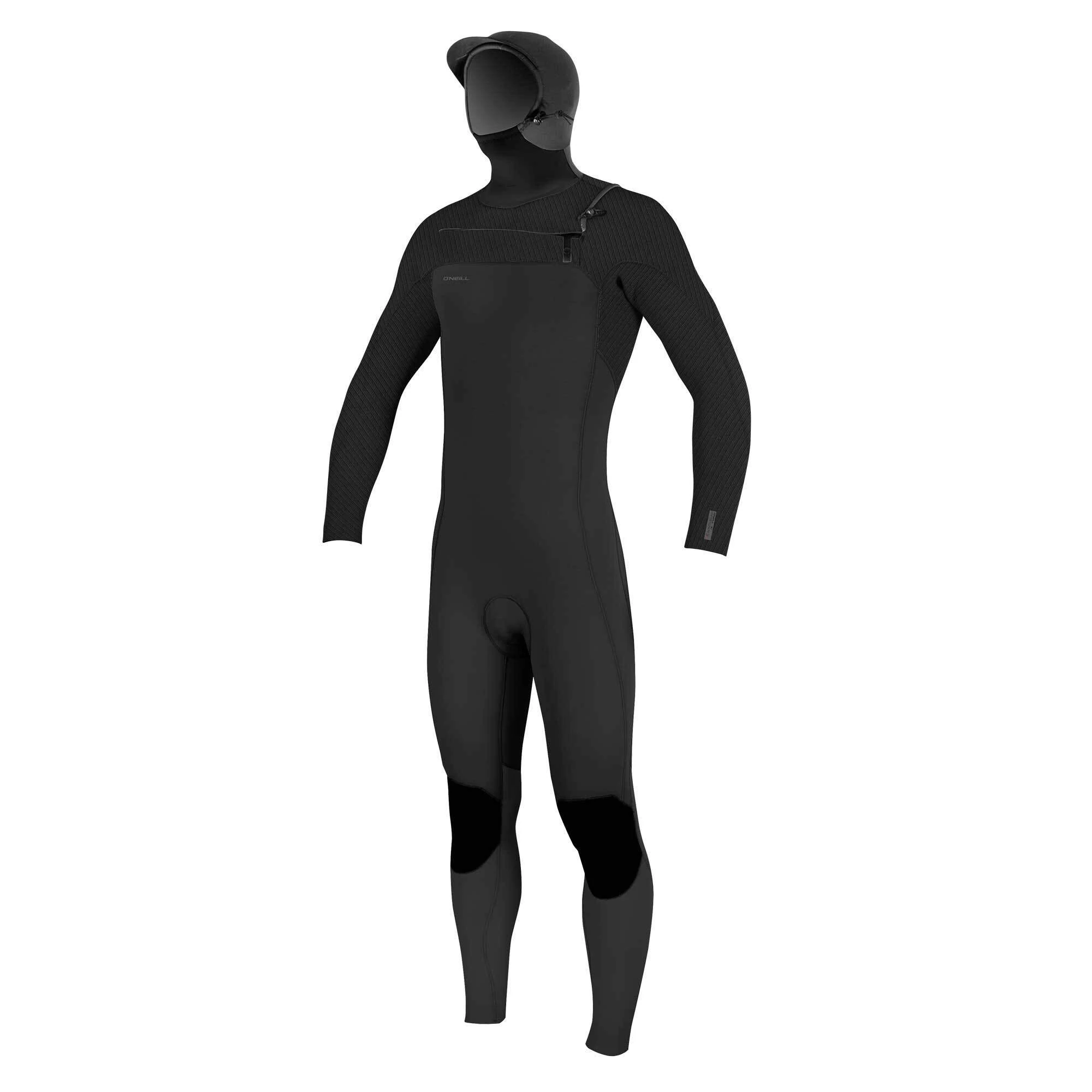 ONeill Mens HyperFreak 5/4+mm Chest Zip Hooded Wetsuit Black - Chest Zip Entry over a 360° Barrier with Drain Holes