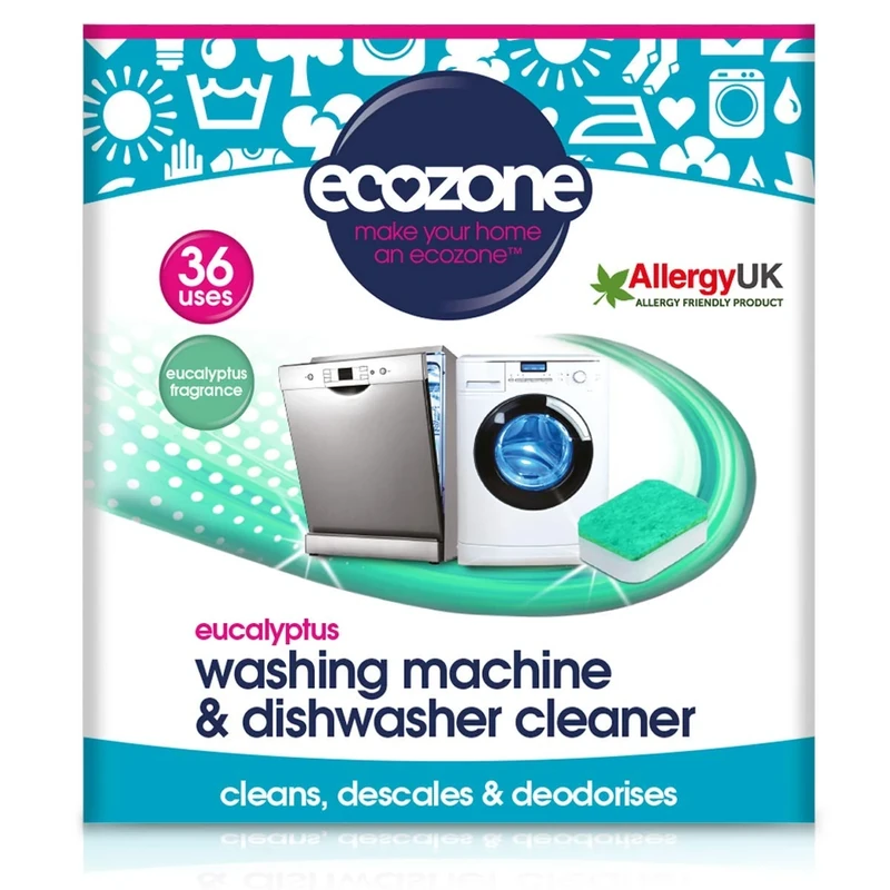 EcoZone Washing Machine & Dishwasher Cleaner Tablets, 2-in-1 Treatment Kit Cleans, De-scales & De-odorises, Eucalyptus Scent, Plastic Free Natural Vegan Friendly Plant-Based Cleaning (Bulk pack of 36)