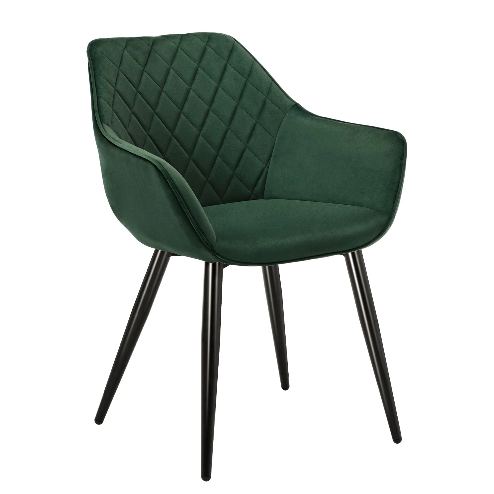 WOLTU 1 X Dining Chair Green Kitchen Reception Chair Velvet with Padded Seat, Chair with Arms and Back for Counter Lounge Living Room, BH153gn-1