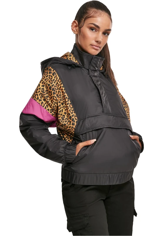 Urban Classics Women's Ladies AOP Mixed Pull Over Jacket, Multicolour (Black/Leo 01945), Xx-Large