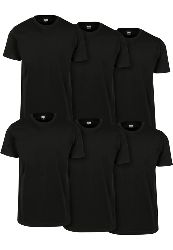 URBAN CLASSICS Set of 6 Stretch T-Shirt with Round Neckline, 6 Pack Basic Tee, Short-Sleeve Elastic Men's T-Shirt, Regular Fit, 100% Jersey Cotton, Colour: Black, Size: 3X-Large