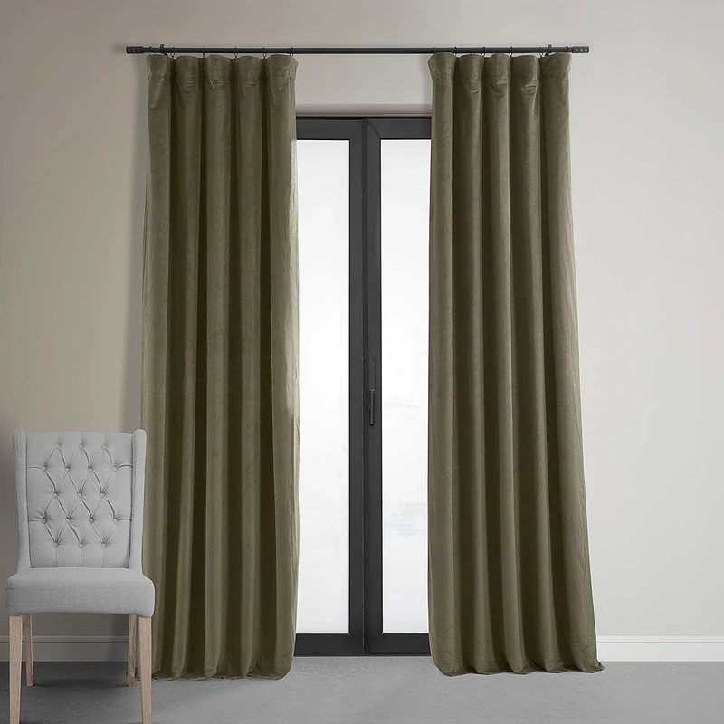 HPD Half Price Drapes Signature Velvet Blackout Curtains 108 Inch Long Thermal Light Blocking Blackout Curtain for Bedroom and Living Room (1 Panel) 50x108 Inch Denver Taupe