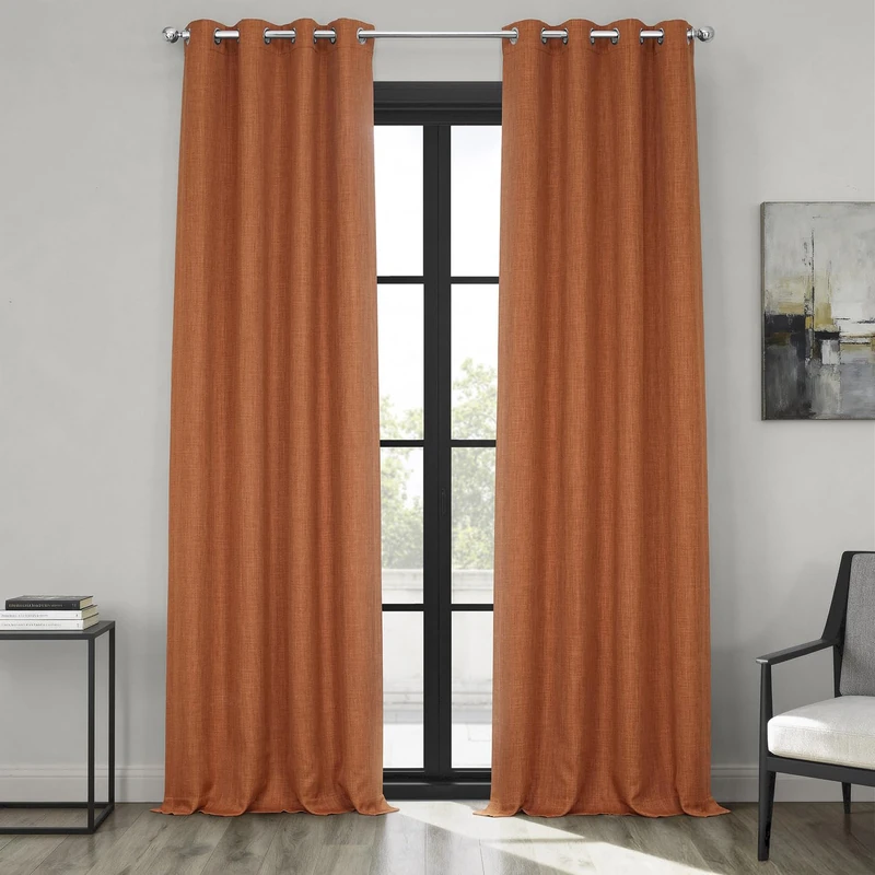 HPD Half Price Drapes Grommet Linen Curtains 84 Inches Long Room Darkening Curtains for Bedroom & Living Room (1 Panel), 50W x 84L, Desert Orange