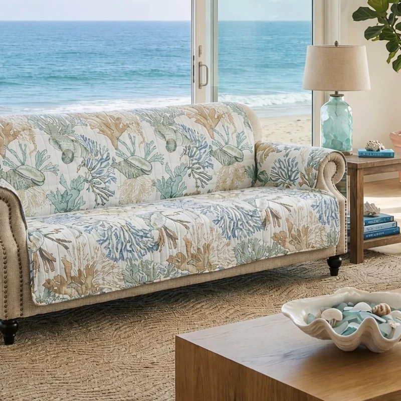 Barefoot Bungalow Furniture Protector Slipcover, Polyester, Jade, Sofa - Image 1