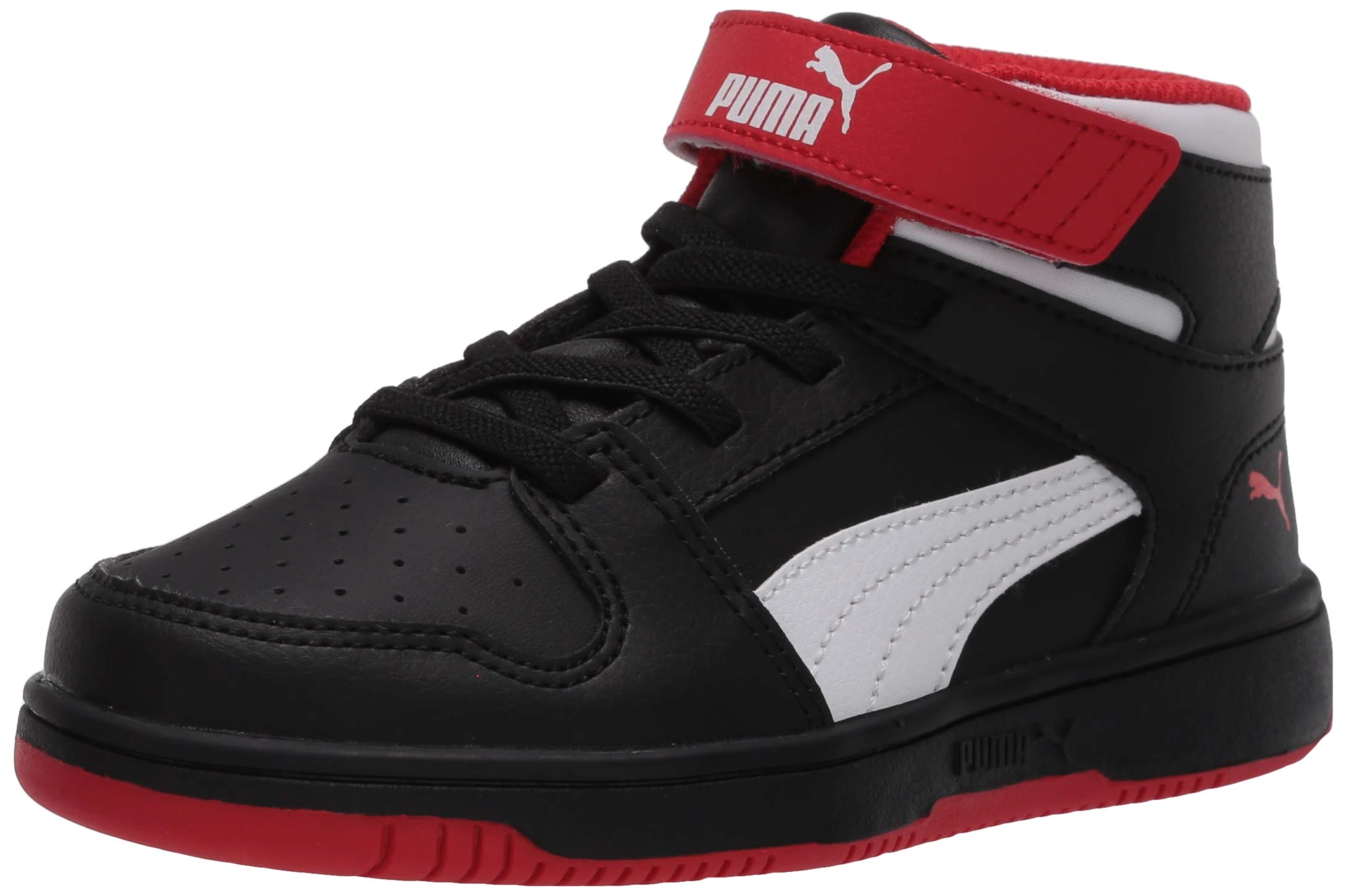 PUMA Unisex-Kid's Rebound Layup Velcro Sneaker, Black-High Risk Red White, 12.5 M US Little Kid