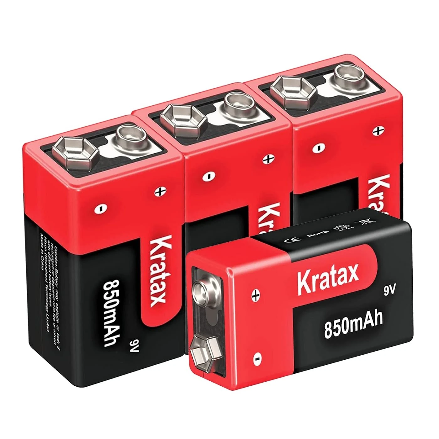 9V Rechargeable Battery,850mAh High Capacity Li-ion 9V Batteries 4 Pack PP3 6F22 9V E-block Lithium Batteries for Smoke Detector Alarm,Fire Alarm,Multi-meter,Radio Microphone,Kids Toys(Battery Only)