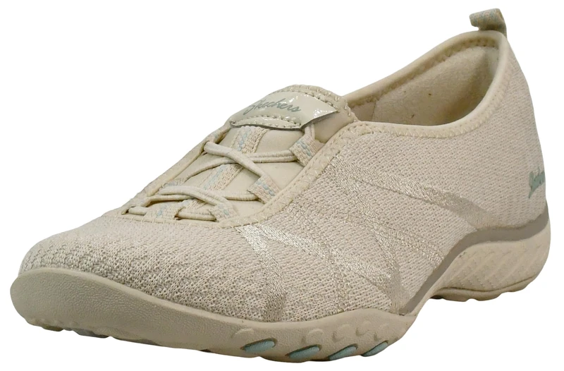 Skechers Women's Breathe-easy - A-look Trainers, Natural Soft Knit Mesh Aqua Trim, 4.5 UK