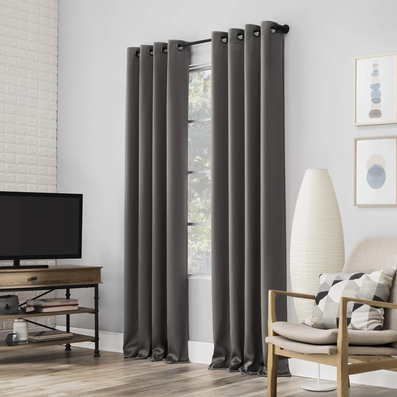 Sun Zero Nordic 2-pack Theater Grade Extreme 100% Blackout Grommet Curtain Panel Pair, 52" x 96", Gray - Image 1