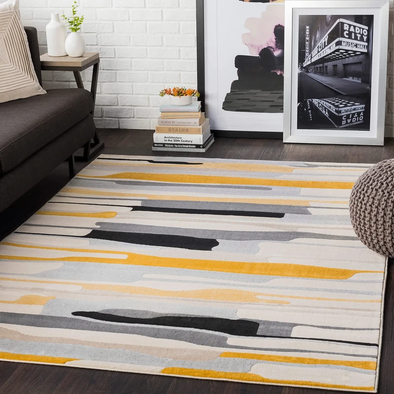 Livabliss Atlanta Geometric Rug - Scandi Area Rugs Living Room 120x170 cm, Dining, Kitchen - Neutral, Abstract Patterned Rugs, Boho Style, Easy Care Pile - Large Rug, Mustard, Grey, Beige